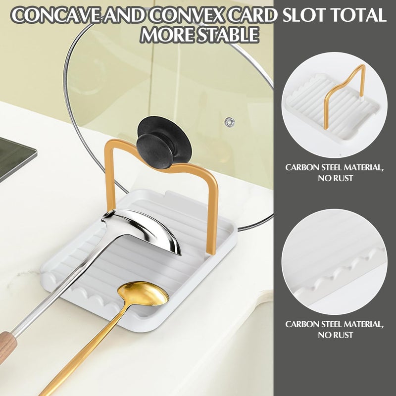 Ysks'hf spoon holder and pot lid holder，stainless steel，Kitchen Utensil Rest, scraper holder & pot holder，Spoon Holder for Stove Top - Kitchen Utensil Holder for Ladles & Tongs (Gold White) - Image 3